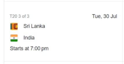 India VS Sri Lanka t20